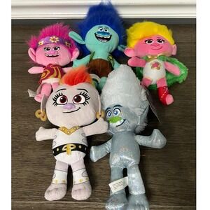 Trolls Movie Plush Dolls Lot 5 Character Branch Poppy Guy Diamond Harper Barb
